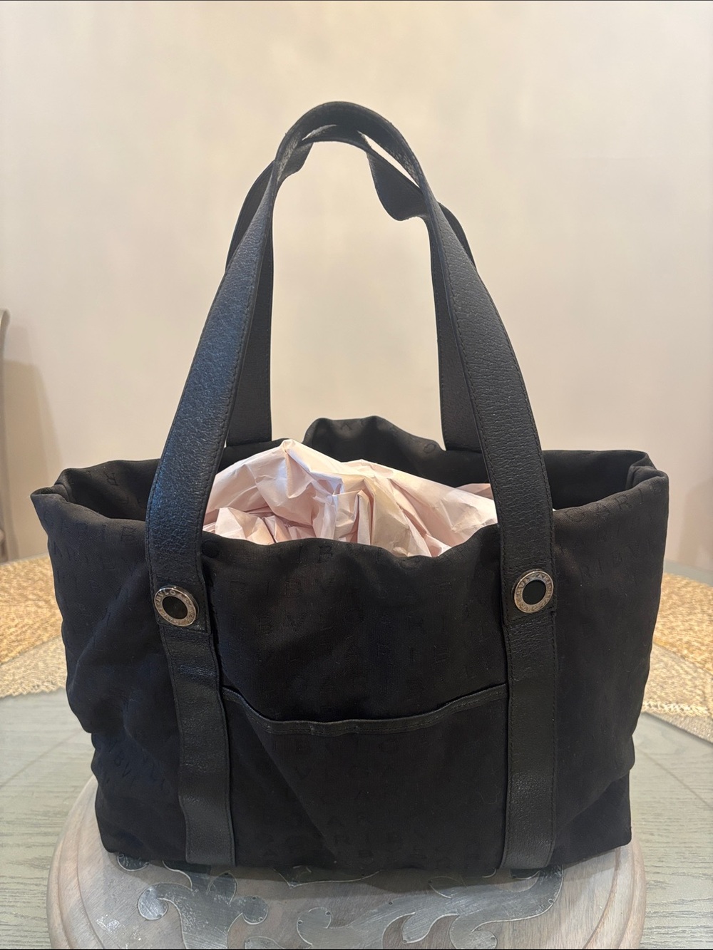 Bvlgari Black Canvas/Fabric Tote Bag with Top Handles